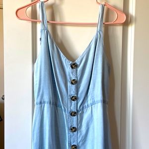 Blue Button Up Dress Spaghetti Strap